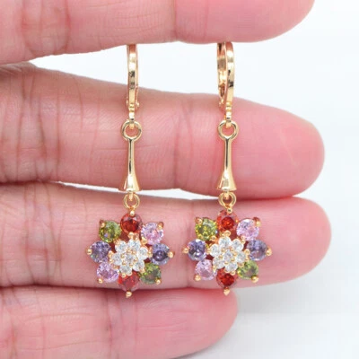 Pendientes colgantes con dije de flores de topacio multicolor rellenos de oro amarillo de 18 quilates para mujer Foto 1 de 2