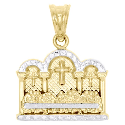 10K Yellow Gold Two Tone Diamond Cut Last Supper Pendant 1" Closed Back Charm - Image 1 of 4