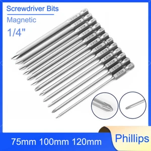 Phillips 1/4" Hex Security Bit Set Screwdriver Bits 75mm 100mm 120mm Long Reach - Picture 1 of 40