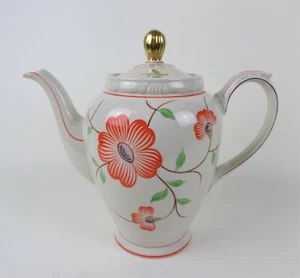 Vintage Bavarian Bareuther Coffee Tea Pot Server & Lid Art Deco Orange Flowers - Picture 1 of 9