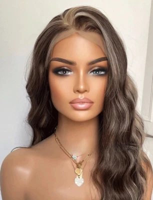 Short Wave Human Hair Wigs Ash Brown Blonde Lace Front Wigs for Women - Image 1 of 4