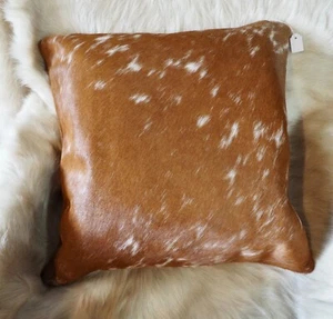 A Brown & White Salt & Pepper 40CM Sq Cowhide Cushion Cover - - Picture 1 of 6
