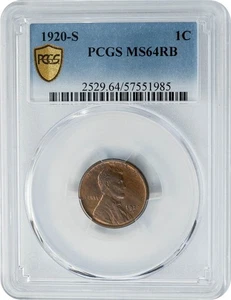 1920-S Lincoln Cent 1c MS64 RB Secure PCGS 949892-36 - Picture 1 of 5