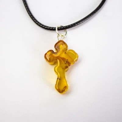 Colgante Ortodoxo Cruz Ámbar Báltico Natural Cristiano Hecho a Mano Regalo Religioso Foto 1 de 4