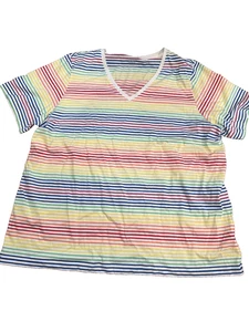 Lands End donna taglie forti 1X cravatta manica corta cotone a righe nuovo con etichetta top - Foto 1 di 6