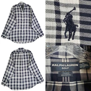 Polo Ralph Lauren Shirt Golf Mens Size XL Navy Blue Plaid LS Button Down - Picture 1 of 9