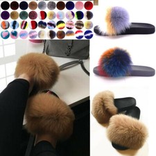 Women's Real Slides Fuzzy Furry Slippers Comfort Sliders Sandals Shoes Size 5-11