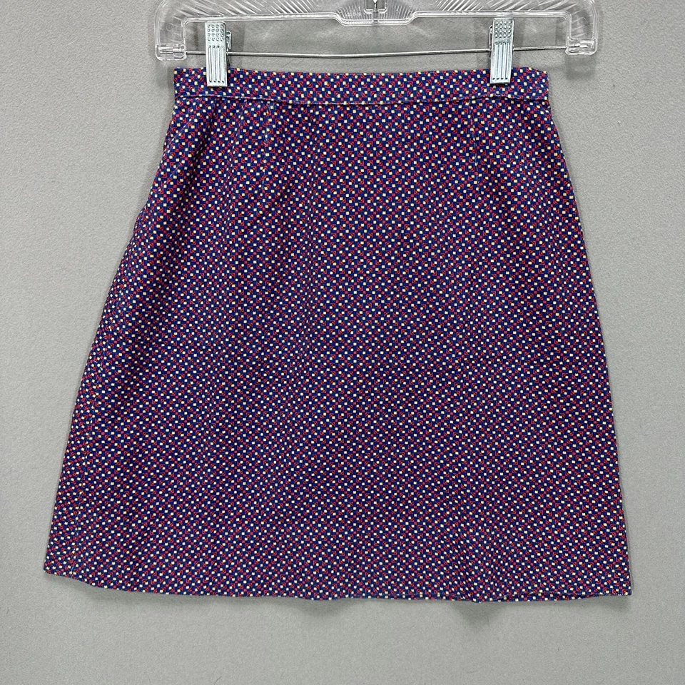 Minifalda True Vintage Años 60 70 Línea A Pana Geométrica Estampado Completo 23" W Foto 1 de 4