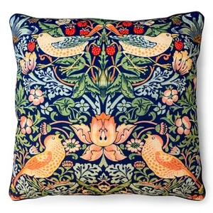 Cojín de ladrón de fresas William Morris - 55 x 55 cm terciopelo cepillado suave con tuberías - Imagen 1 de 1