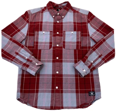 DC Shoes Skateboard Shirt Mens Small Red Gray Plaid Skater Outdoors Long Sleeve - Image 1 of 4