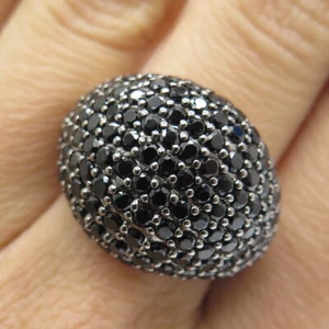 DSMK 925 Sterling Silver Real Black Spinel Gem Cluster Domed Ring Size 7.25 - Picture 1 of 9