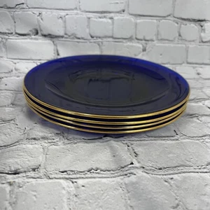 Vintage Cobalt Blue Good Rim Glass Dinnerware Plates 10” x 4 Plates - Picture 1 of 4