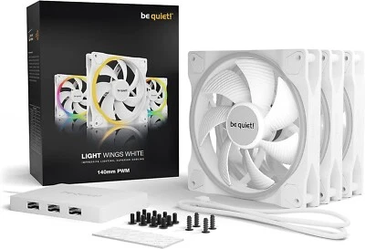 Be Quiet! 140mm (BL102) Light Wings 14cm PWM ARGB Case Fans  - x3 Fans KIT White - Image 1 of 4