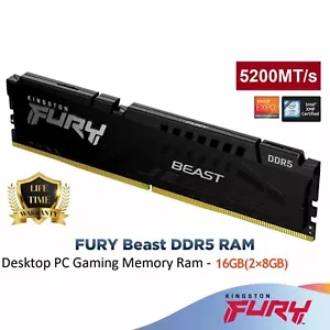 Kingston Fury Beast DDR5 5200MHz 16GB(2×8GB) RAM Desktop Memory DIMM 288pins New - Picture 1 of 6