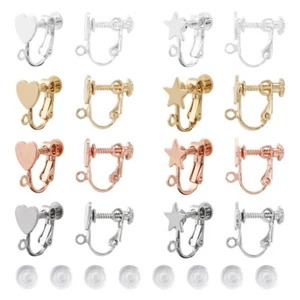16Pcs Brass Star Heart Clip-on Earring Findings Screw Back Ear Wire Non Pierced - Picture 1 of 9