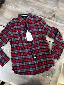 Men's Denim & Flower Cotton Holiday Plaid Flannel Red Shirt Men's Small - Picture 1 of 5