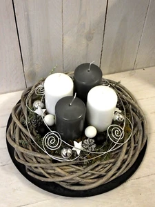 Adventskranz, Adventsgesteck, Kranz, Weihnachten, grau-weiß-silber - Bild 1 von 1