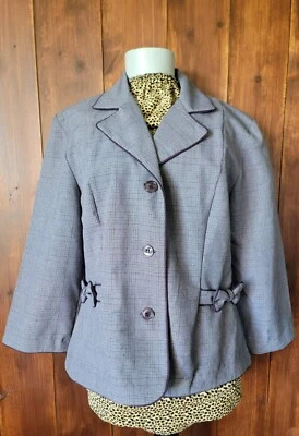 Coquette Academia Women 12 Purple Plaid Blazer Bow Sophisticated Chic Silhouette - Image 1 of 4