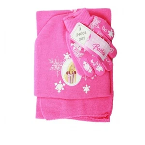 Barbie Winter 3 pcs Set Pink Beanie Hat Knit Gloves Scarf for Girls - Picture 1 of 3