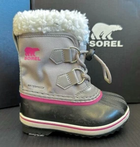 Sorel - Kids Yoot Pac Nylon Gray Pink Winter 100% Waterproof Boots New in Box - Picture 1 of 9