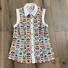 Unique Vintage Womens Size Large Owl Print Sleeveless Polo Colorful