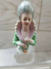 Vintage pin cushion half doll Lady with Green top detail Bouffant Hair