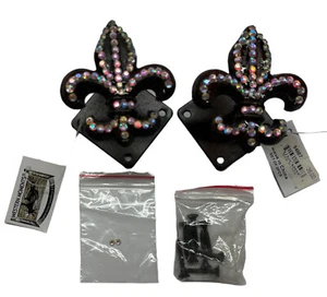 Western Moments Rhinestone and Cast Iron Hooks Saints Fleur de Lis 2 Pack, New - Picture 1 of 16