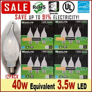 12pack BA10 E12 Candelabra LED Light Bulb 2700k 40W 300L Equivalent C12 Dimmable - Picture 1 of 8