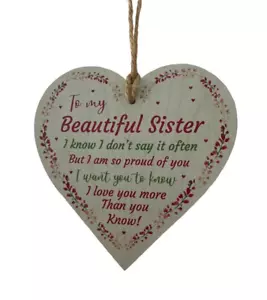 Schöne Schwester Freundschaft Holz Herz Plakette Shabby Chic Geburtstag große Schwester - Bild 1 von 3