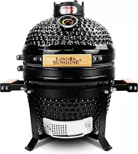 Ceramic BBQ Kamado Grill 13" Portable Tabletop, Stainless Steel Grates, Black. - Picture 1 of 18