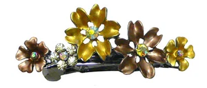 Crystal Flower Barrette Hairclip w. French Clip Clasp Lovely Colors YY86400-12 - Picture 1 of 19