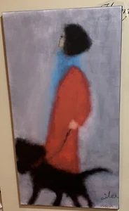 A Lady In Red Walks With Her Dog- Limited Edition 1/200-Original Print - Picture 1 of 10