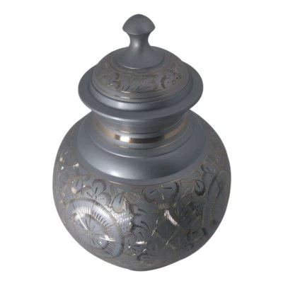 Adult Urn Ashes, Grey & Gold Engraved Pointed Top Big Cremation Urn - Image 1 of 4
