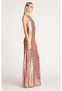 Halston Madden Back Twist Gown Dress Pink Rose-Gold Sequin size 6 $695 See Pics - Picture 1 of 11