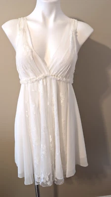 Oscar de la Renta Pink Label Short Nighty Babydoll White Chiffon & Lace Size M - Image 1 of 4