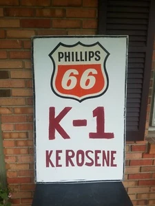Vintage doppelseitiges Kreuzschlitz 66 K-1 Petroleum Tankstelle Schild 43" hoch 27" breit - Bild 1 von 12