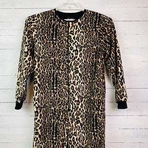 Nick & Nora Womens Footed Sleepwear Small Long Sleeve One Piece Leopard Fleece - Picture 1 of 7