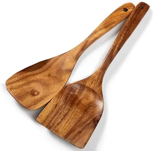 Natural Acacia Wooden Spatulas, 2 PCs Cooking Utensils for Non-stick Pan - Picture 1 of 5