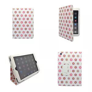 CASE FOR APPLE IPAD MINI WHITE MULTI COLOUR DOTS DESIGN PRINT PU LEATHER COVER - Picture 1 of 11
