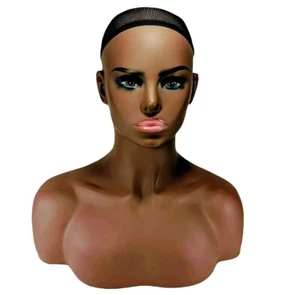 L7 Realistic Female Mannequin Head W/ Shoulder Display Black African American - Picture 1 of 12