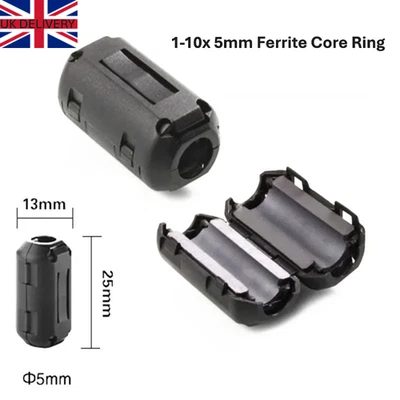 1-10x 5mm Ferrite Core Noise Suppressor Filter Ring Cable Clip On Wire RFI UK - Image 1 of 4