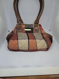 Vintage Vera Bradley Handtasche kariert Flanell gesteppt Wolle? Leder - Bild 1 von 13