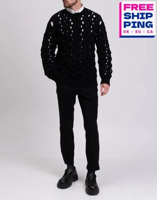 RRP€1599 VALENTINO Jumper Size M Black Angora & Wool Blend Openwork Weave Knit - Image 1 of 4