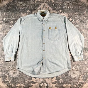 VTG Anchor Blue Denim Workwear Shirt Men Medium Faded Blue Pocket Western 90s - Picture 1 of 15
