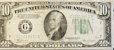 1934-A $10 TEN DOLLARS FRN FEDERAL RESERVE NOTE CHICAGO - Image 1 of 4