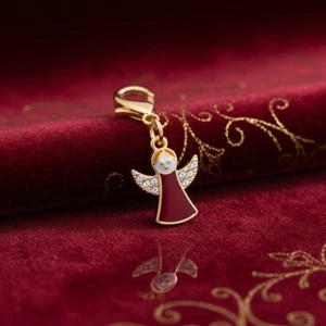 Gold Tone Angel Charm Red Enamel CZ Wings Christmas Clip-on Bracelet Pendant - Picture 1 of 3