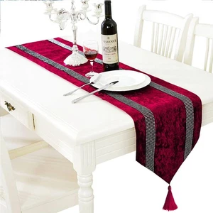 Sequin Table Runner Modern Table Runner with Tassels Table Runners Burgundy f... - Picture 1 of 6