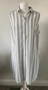 Matalan Papaya Ladies Grey Striped Sleeveless Long Top, UK16 New without tags - Picture 1 of 9