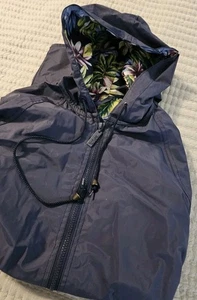 Totes Water Resistant Hooded Full Zip Rain Jacket Adult Size Large Navy Floral - Picture 1 of 9