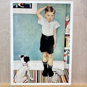 Tarjeta postal vintage 1996 de Norman Rockwell He’s Going To Be Taller Than Dad (1939) - Imagen 1 de 4